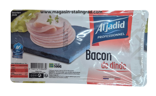 Bacon de dinde, frais, 500g.