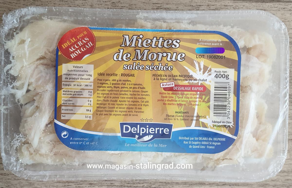 Miettes de morue salée séchée, 400g. 9,90 euros.