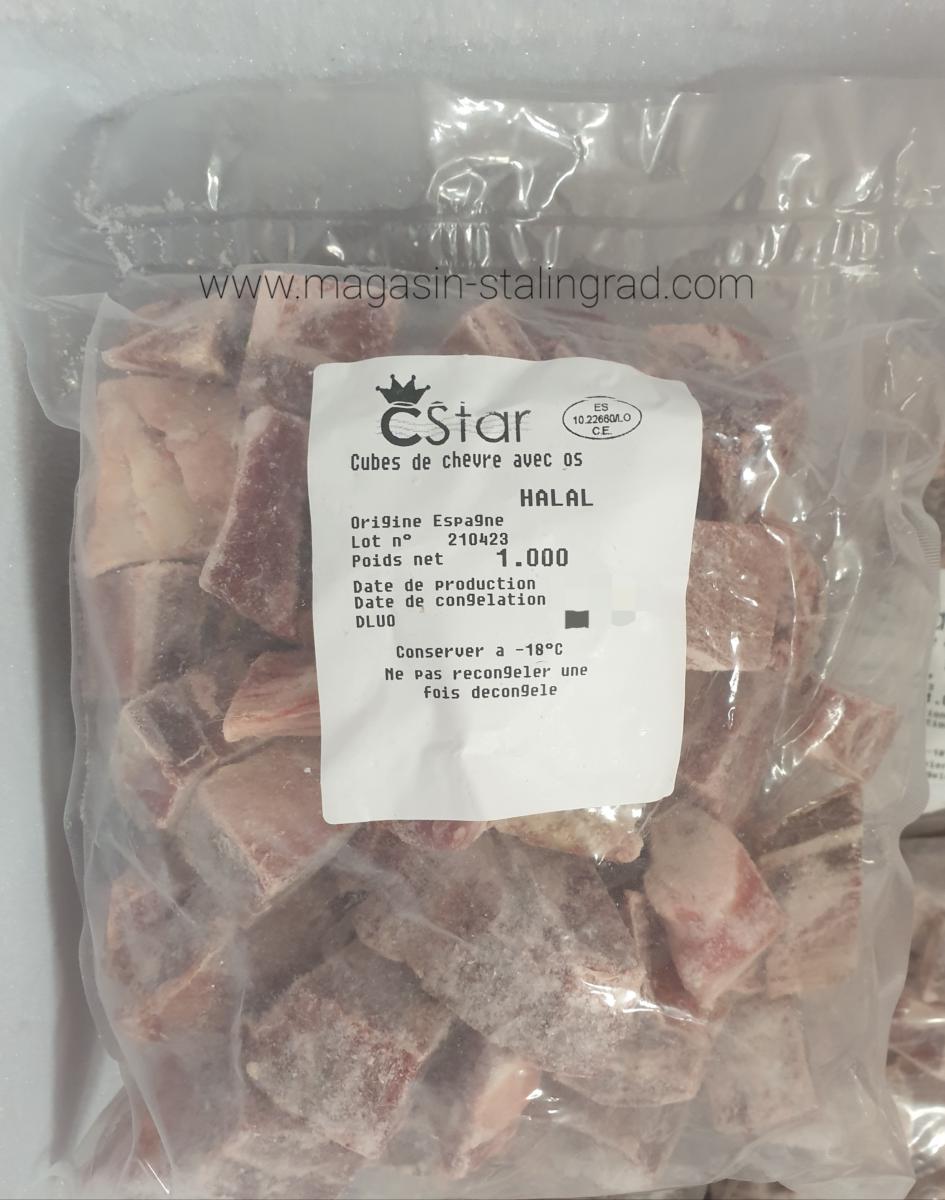 Cube de chèvre, halal surgelée, 1 kg. 12,99 euros.
